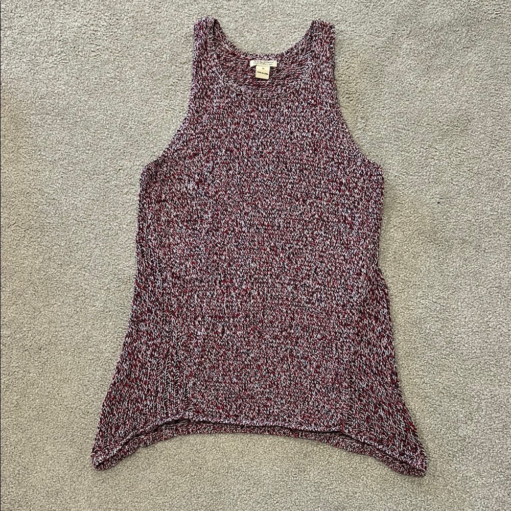 Lucky Brand Red and White Asymmetrical Ribbed Tank Top